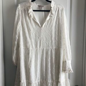 H&M white embroidered flowy dress with tie